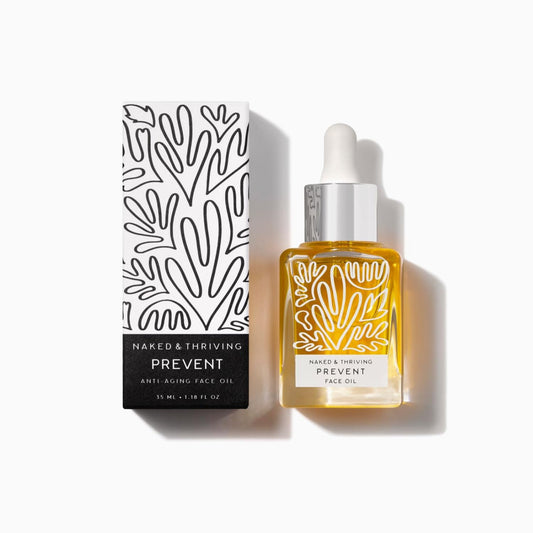 Naked & Thriving front bottle view shows packaging and lightweight oil benefits