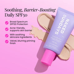Naked Sundays texture close-up of lightweight lotion demonstrating smooth pore-blurring finish