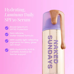 Naked Sundays closeup of water-gel texture glistening, lightweight hydration visible