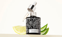 Naked & Thriving bottle beside coin showing 30 mL scale and travel-friendly benefit