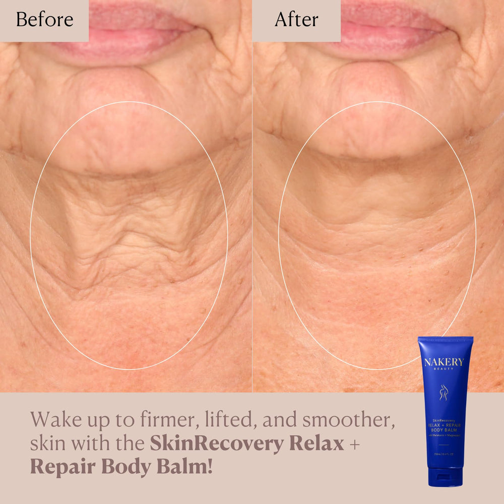 Nakery balm being massaged into skin to relax muscles and hydrate overnight