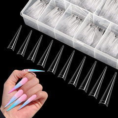 Namgznso front box view showing organized 500-piece stiletto set and easy storage