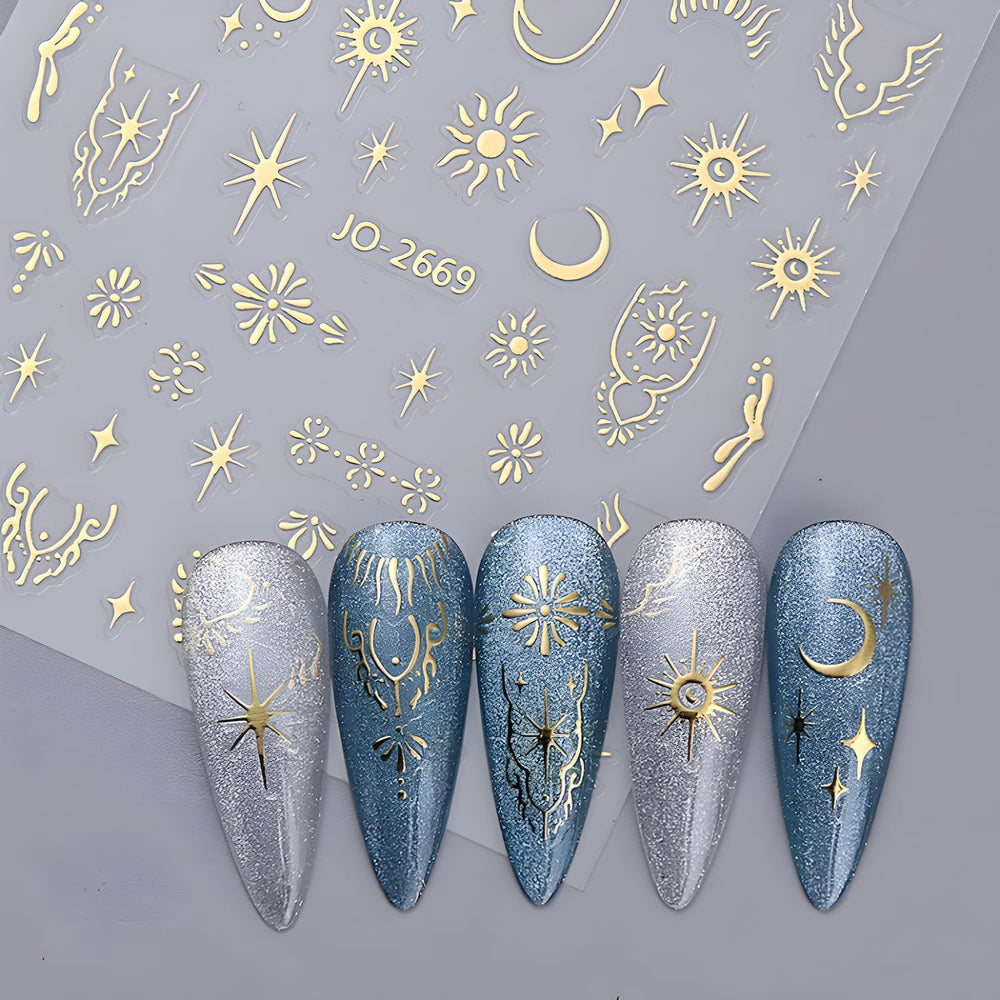 Namrec finished manicure with moon and star accents demonstrating salon-style look benefit