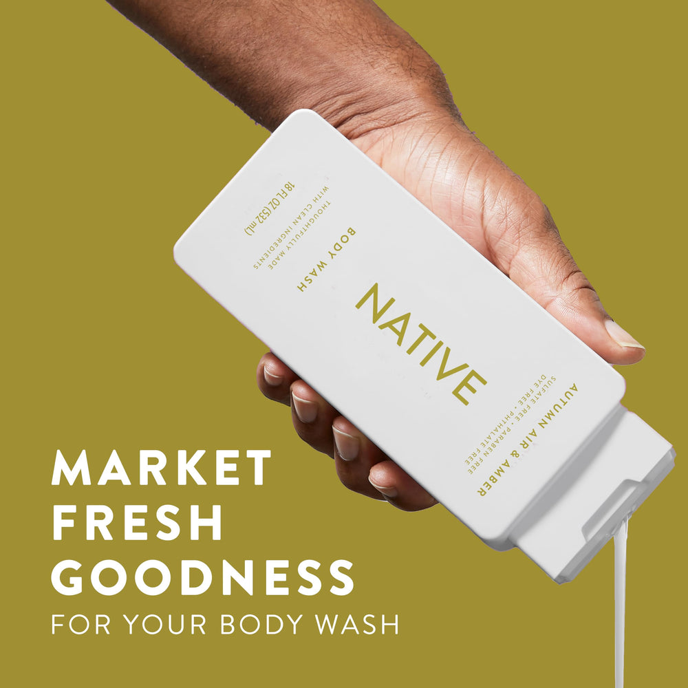 Native pump dispensing in shower showing easy use and quick rinse benefit