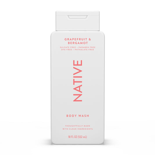 Native bottle front view showing grapefruit and bergamot scent, refreshing clean