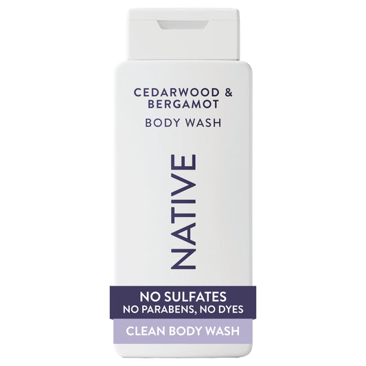 Native front packaging showing cedarwood bergamot 18 oz and clear benefits