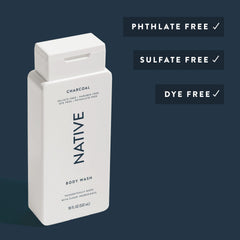 Native charcoal texture close-up highlighting smooth gel formula for gentle hydration