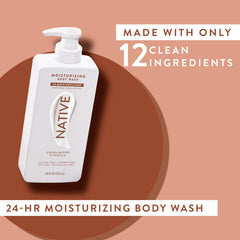 Native bottle in shower hand, demonstrating everyday use and skin-friendly cleanse
