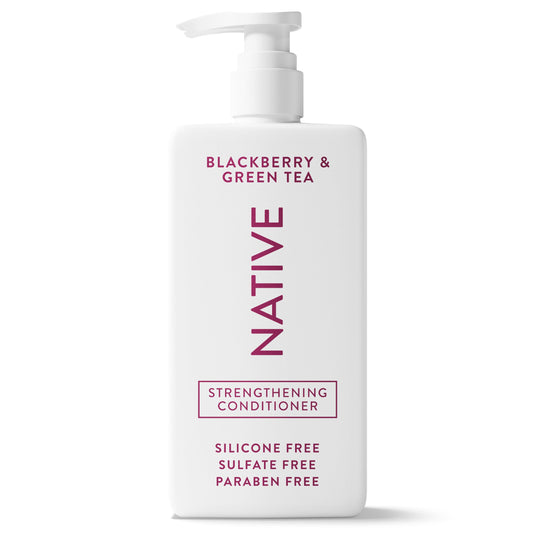 Native front bottle showing blackberry and green tea scent, clear ingredient benefit