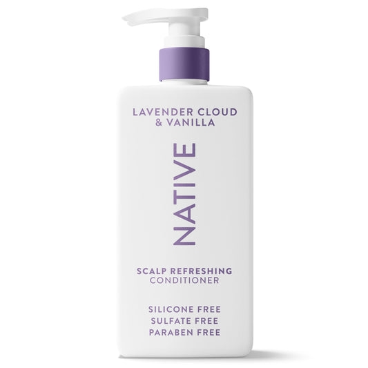 Native conditioner front packaging shows clean design and size benefit