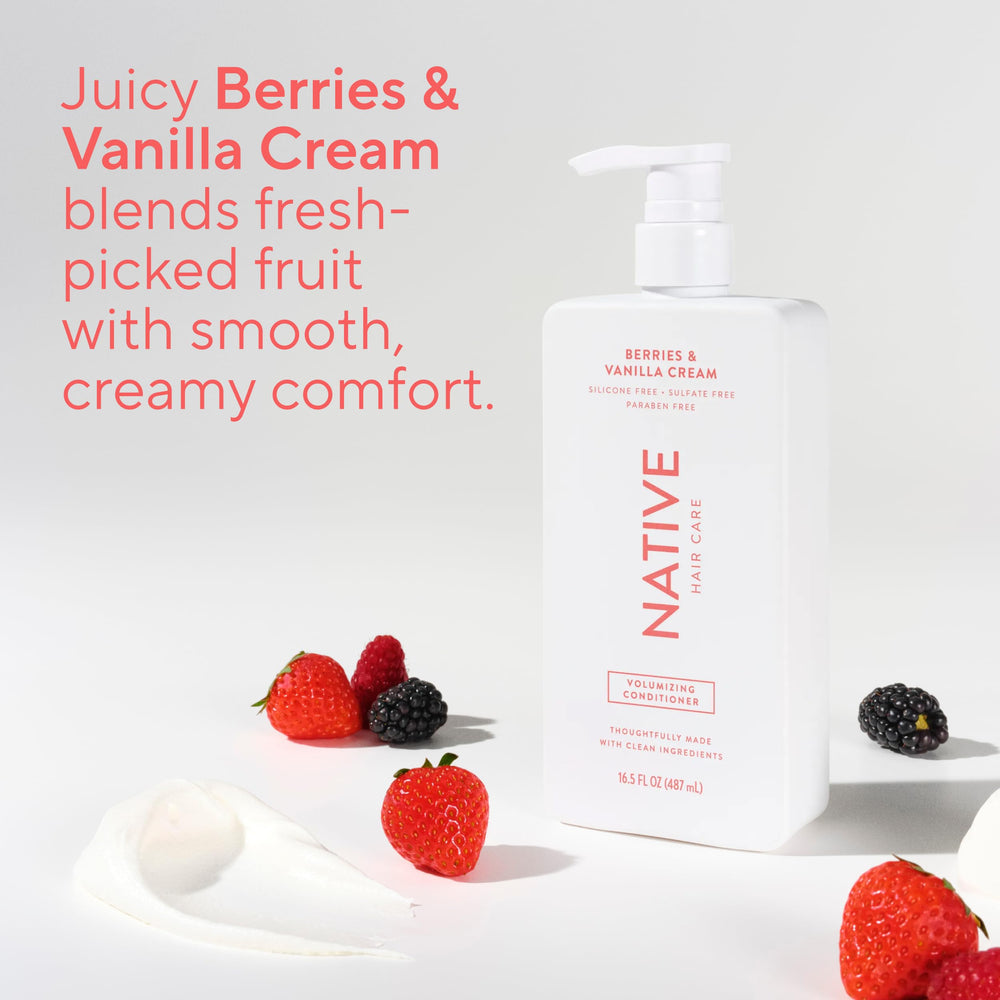 Native conditioner on bathroom shelf styled lifestyle scene suggesting routine simplicity