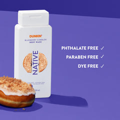 Native Dunkin pouring body wash on hand to show easy application benefit