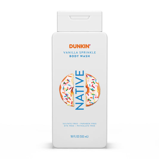 Native Dunkin Vanilla Sprinkle front bottle shows scent and size benefits