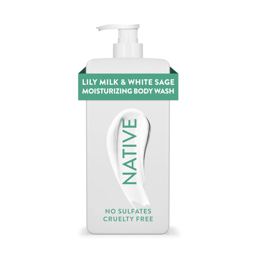 Native front packaging showing 18 oz bottle and Lily Milk & White Sage scent, promoting hydration