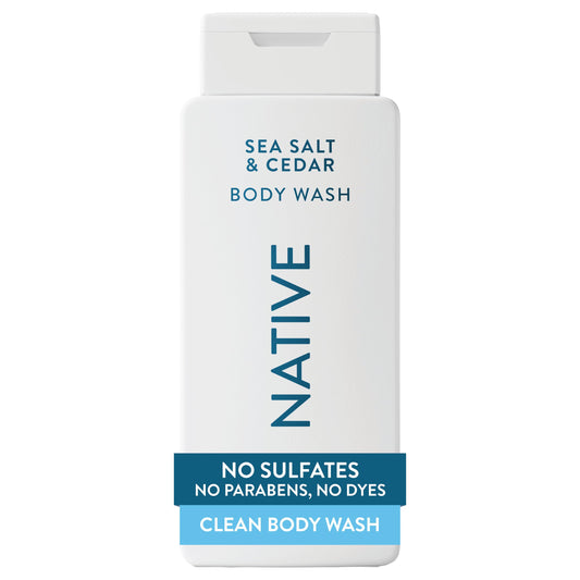 Native bottle front packaging showing sea salt and cedar scent benefits