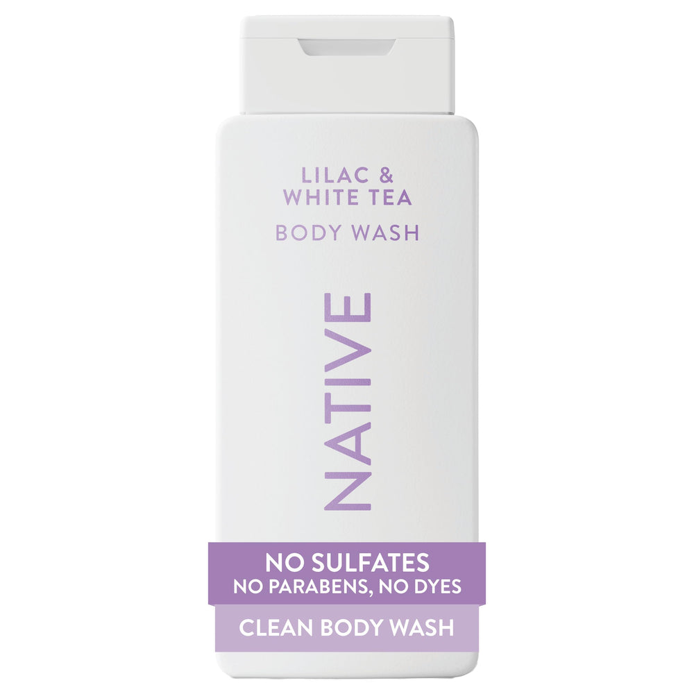 Native front bottle showing lilac and white tea scent and clean design for easy identification
