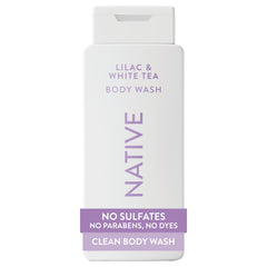 Native front bottle showing lilac and white tea scent and clean design for easy identification