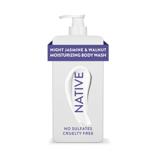 Native bottle front view showing Night Jasmine & Walnut scent and hydration benefit