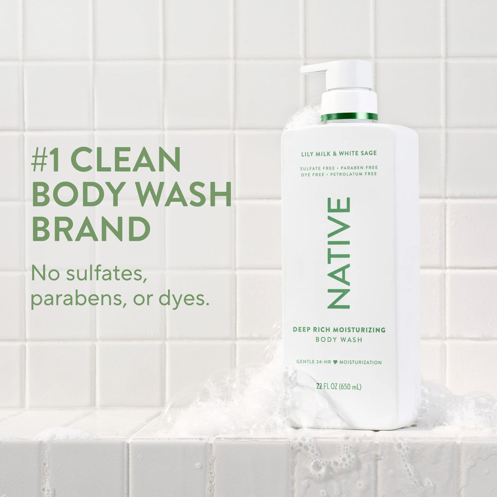 Native pump dispensing bodywash foam demonstrating easy-to-use pump