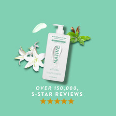Native bottle in a shower lifestyle scene suggesting a refreshing, soothing routine
