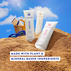Native sunscreen next to common items showing 5 oz scale for portability benefit