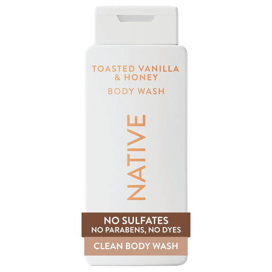 Native front bottle showing toasted vanilla honey scent and easy dispense