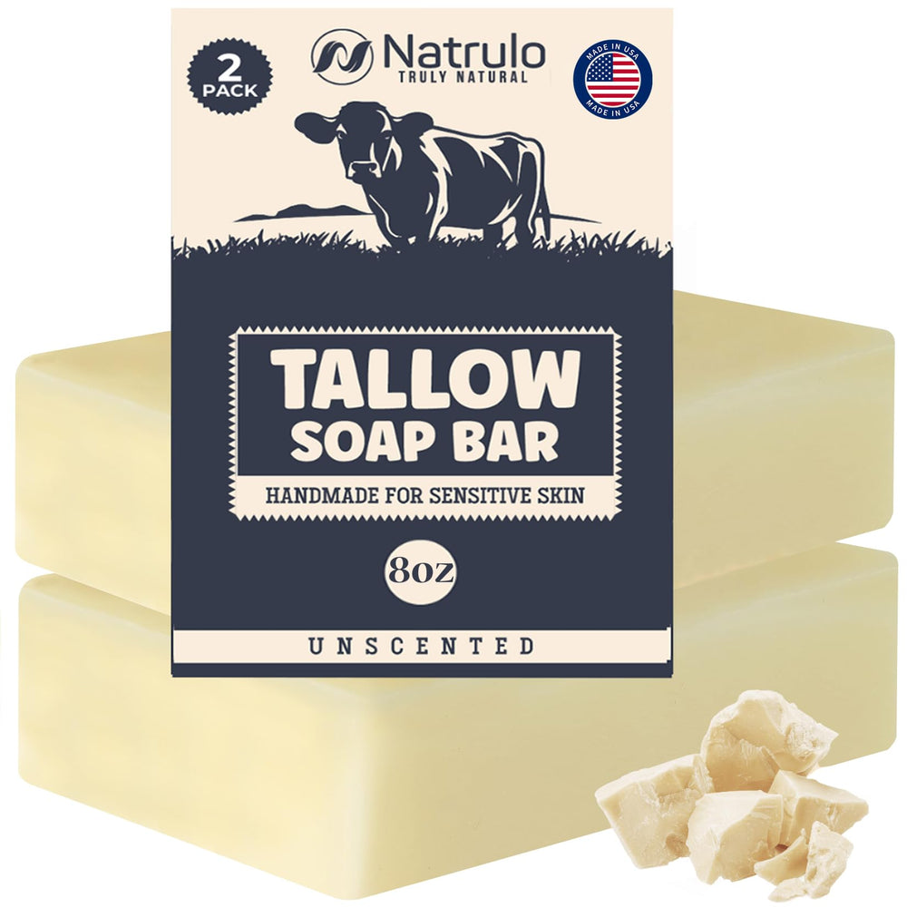 Natrulo front packaging showing unscented tallow bar and label benefits