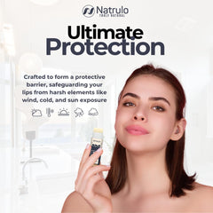 Natrulo applied outdoors to lips illustrating wind and cold protection