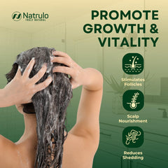 Natrulo lather on hair demonstrating deep cleansing and gentle foam