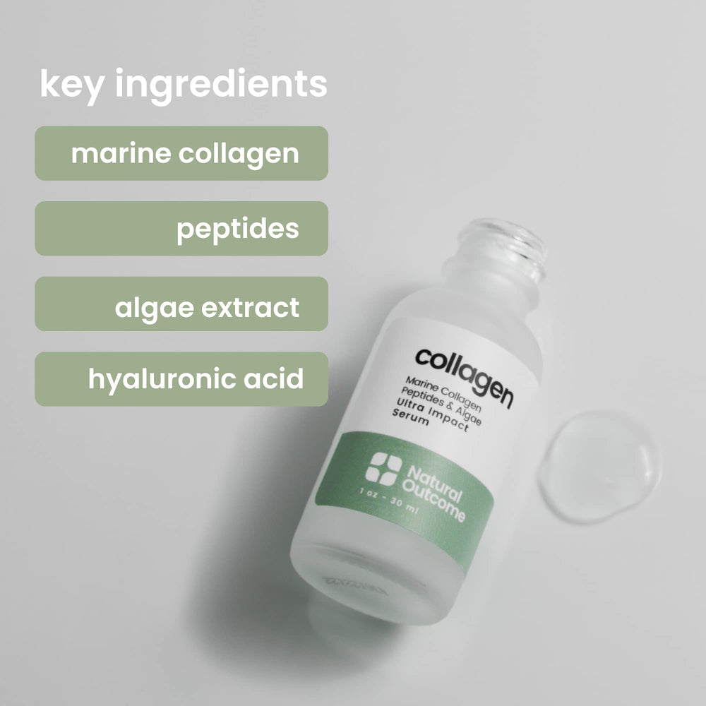 natural outcome ingredient label highlighting marine collagen and peptide benefits