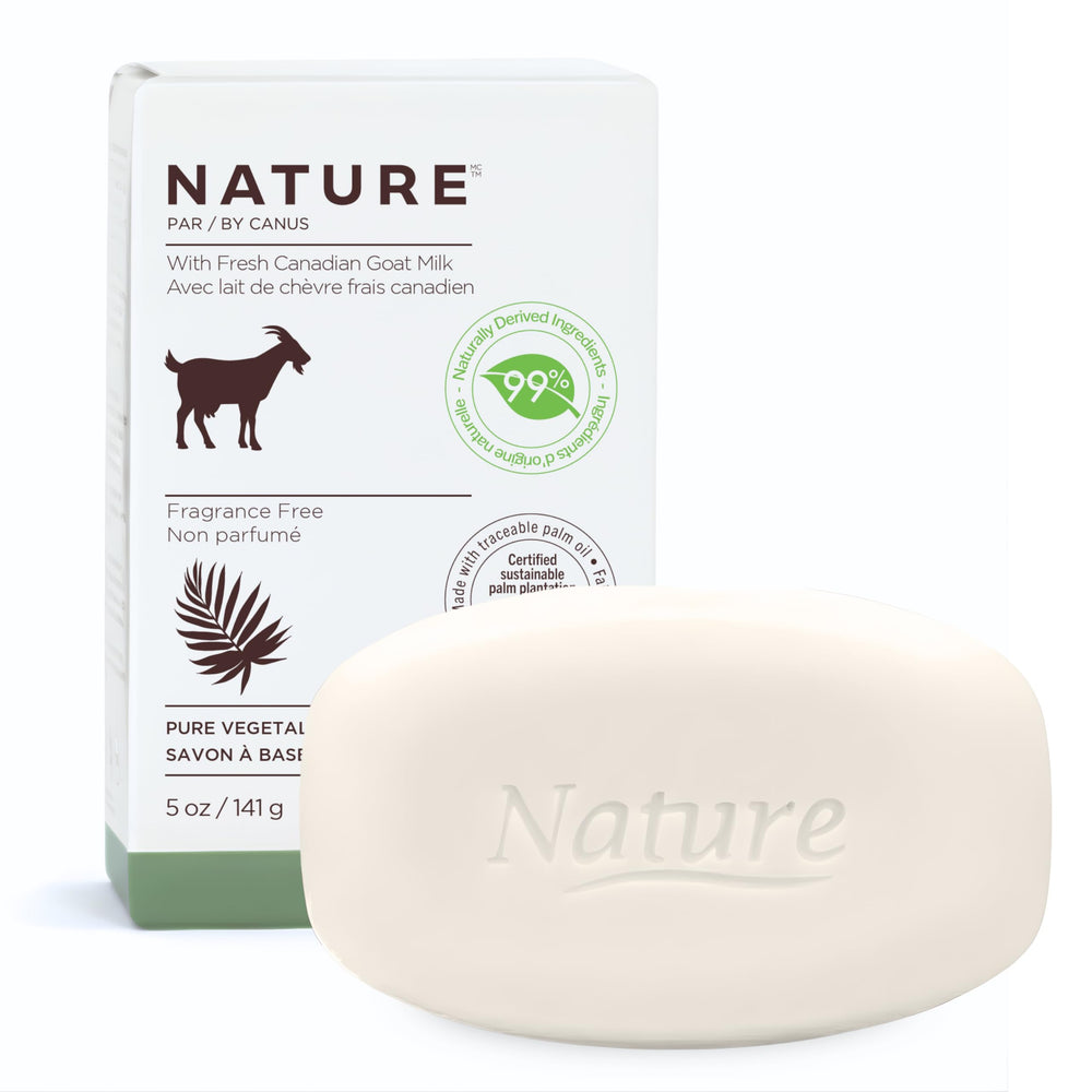 Nature by Canus front packaging shows unscented bar benefiting sensitive skin