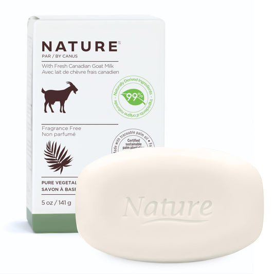 Nature by Canus front packaging shows unscented bar benefiting sensitive skin