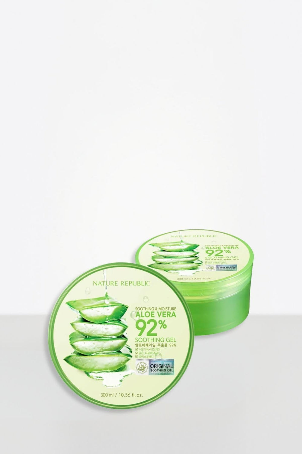 Nature Republic open jar showing clear gel texture for smooth fast absorption benefit