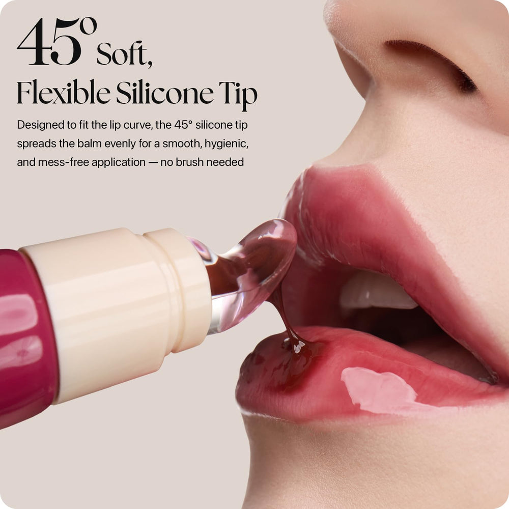 Nature Republic balm applied on model lips showing natural raspberry tint and shine