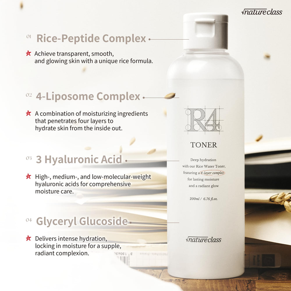 NATURECLASS bottle on wood surface conveying natural rice-derived benefits