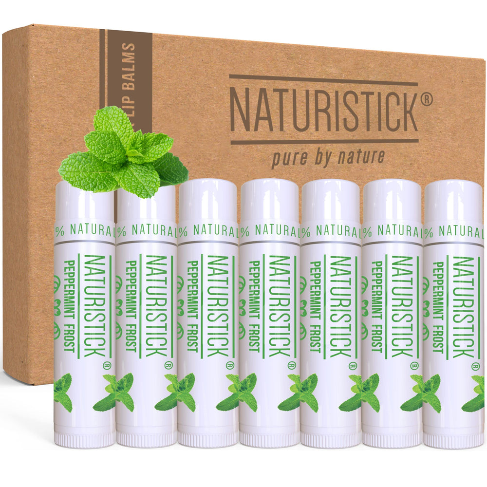 Naturistick front packaging displaying seven peppermint tubes and natural ingredients benefit on-the-go hydration