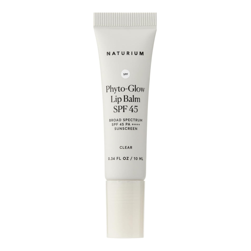 Naturium lip balm front packaging showing clear tube and benefits