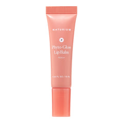 Naturium Phyto-Glow Lip Balm front view showing tube and peach tint for glossy hydration