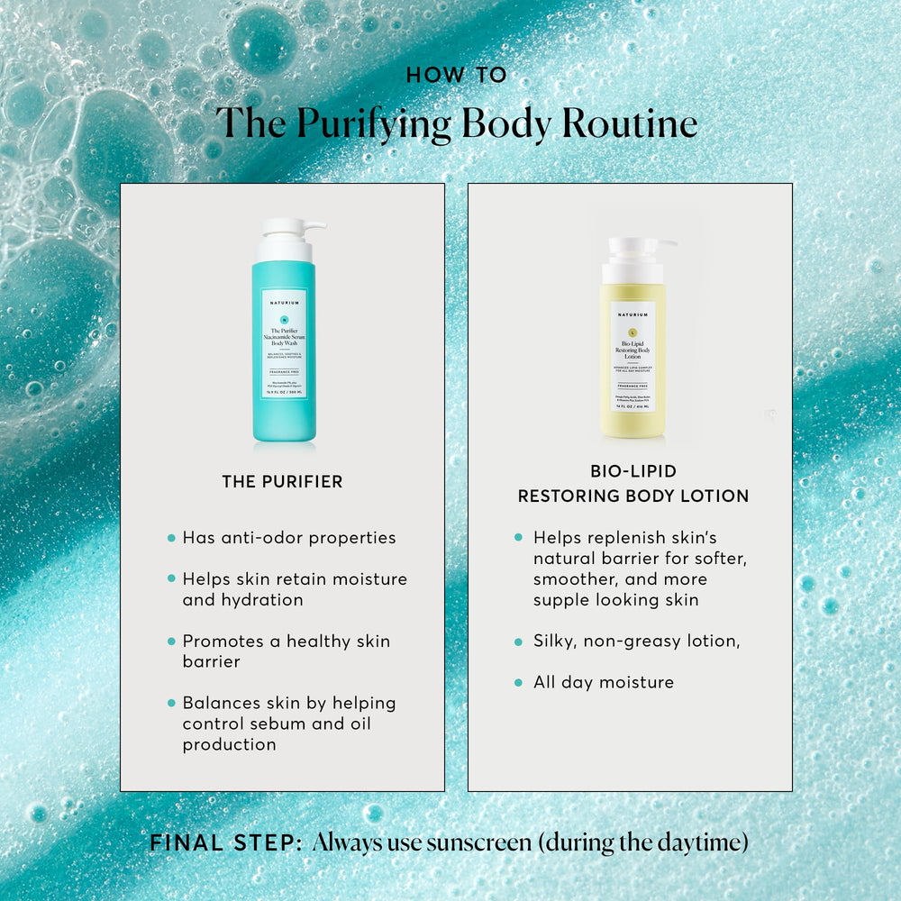 Naturium purifier ingredient panel label emphasizing niacinamide and barrier-supporting ingredients