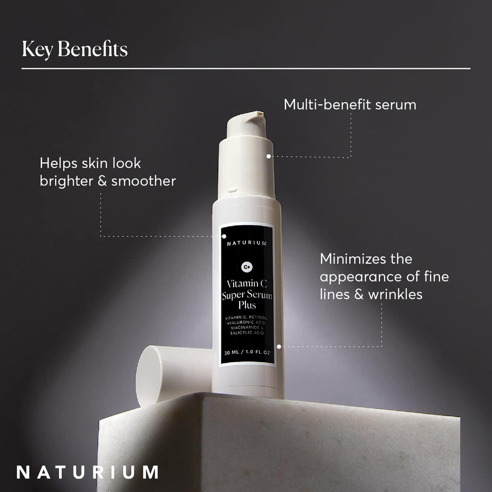 Naturium serum on bathroom shelf suggesting everyday routine