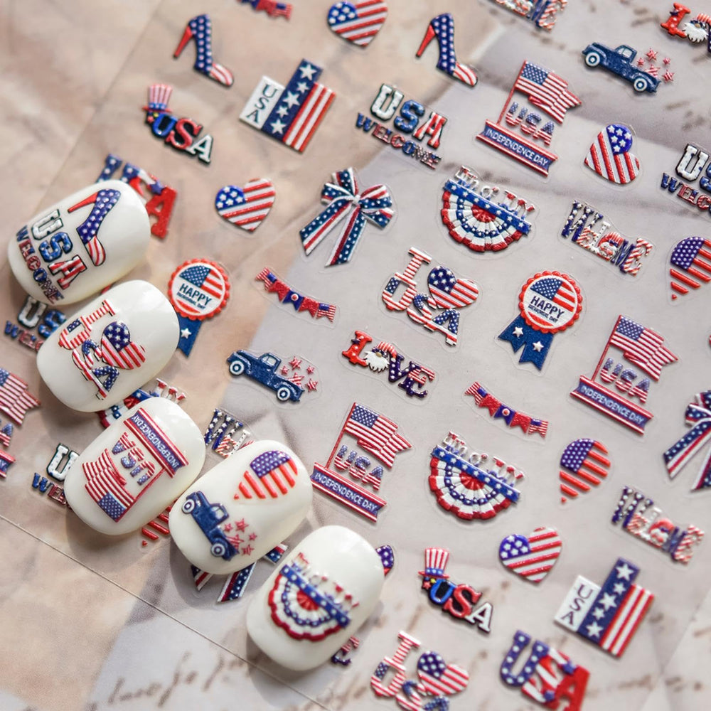NBNTGH sheet front view showing multiple American flag nail designs for quick styling