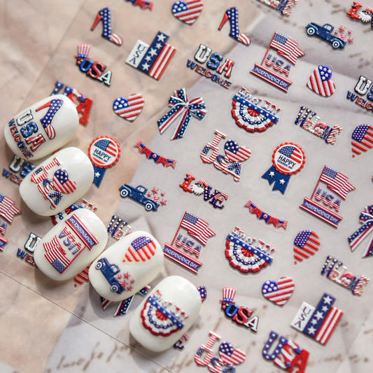 NBNTGH sheet front view showing multiple American flag nail designs for quick styling
