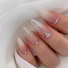 NBNTGH front packaging showing silver glitter French tip nails and accessories for quick glam