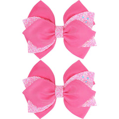 NCMAMA front view of glitter pink bow showing overall design and sparkle