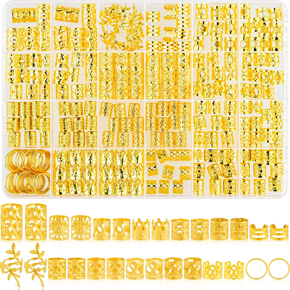 NEBURORA front packaging showing the complete 260-piece gold hair jewelry set and variety benefits