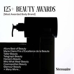 Nécessaire label close-up highlighting formulation claims and ingredient focus
