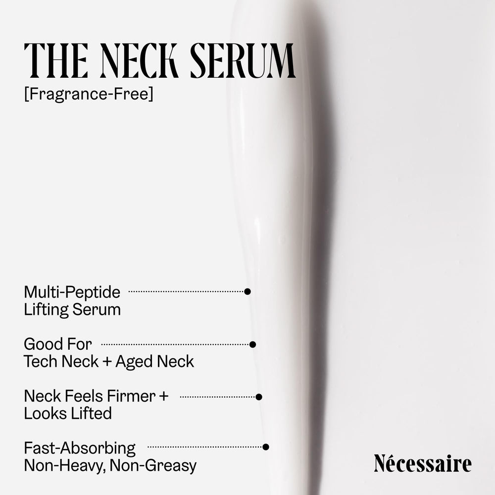 Nécessaire hand applying serum to neck illustrating smooth massage and absorption