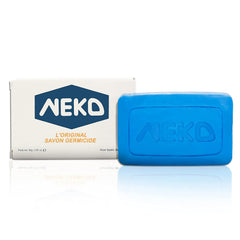 Neko front packaging of bar shows compact family soap and convenience