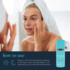 NEOCUTIS bottle held in hand to show 30ml scale and travel-friendly size