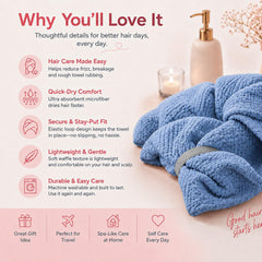 Netcken wrapped on wet hair shows moisture-wicking action for reduced drying time